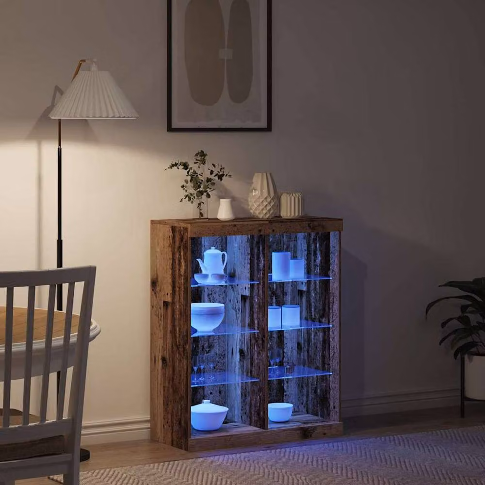 Berkfield Home Rustic Wood Sideboard with Integrated LED Lights in Brown, W/D/H: 41 x 37 x 100 cm – 4