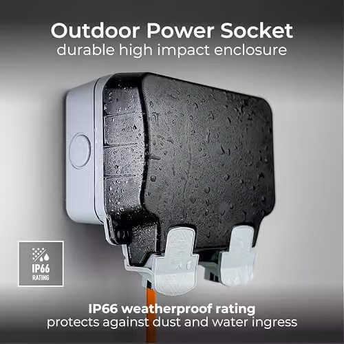 British General IP66 Weatherproof Outdoor Double Switched Wall Mounted Socket, Grey – 2