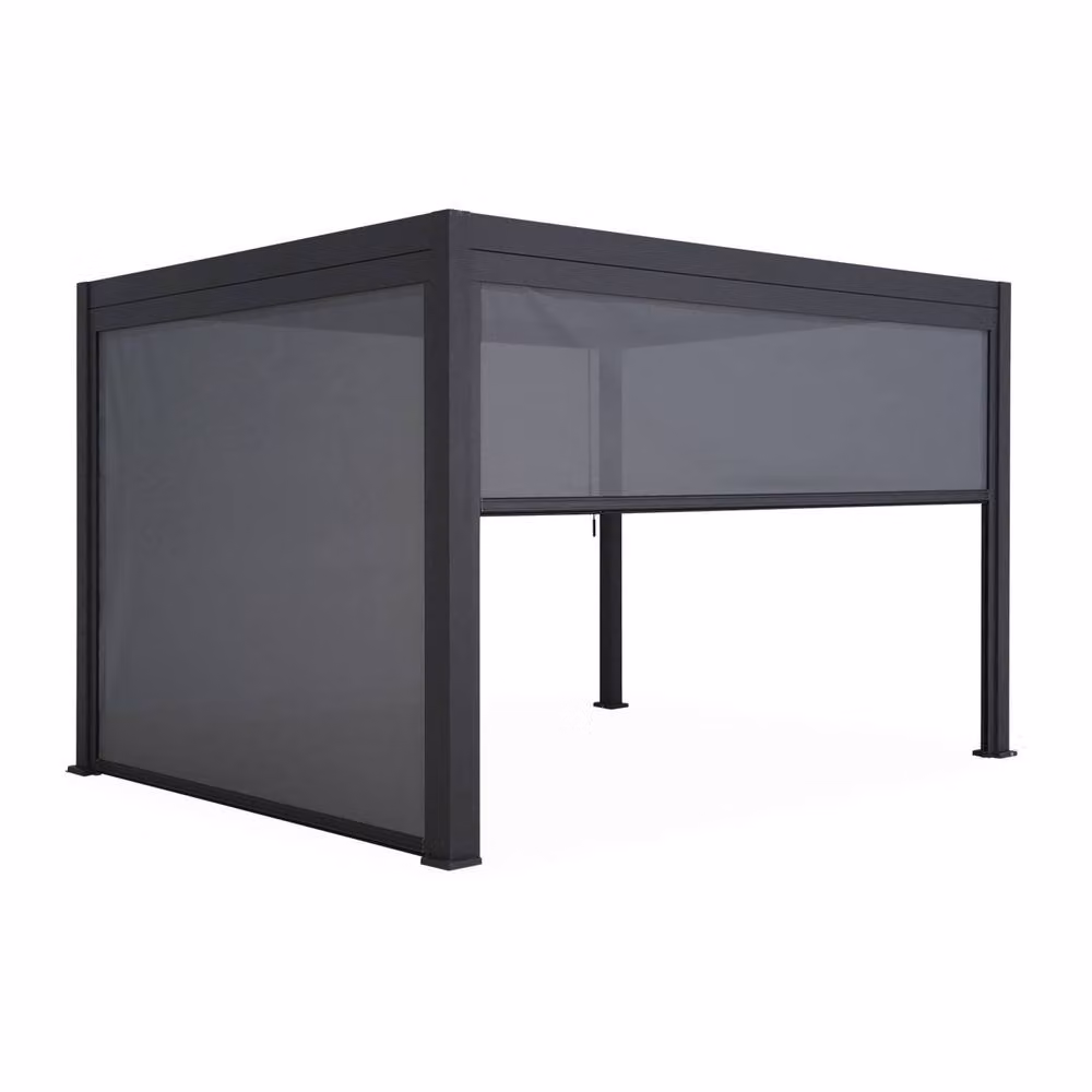 Sweek Aluminium Louvered Pergola in Dark Grey with 3m and 4m Blinds, W: 4 m, D: 3 m, H: 2.55 m – 2