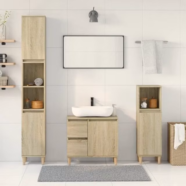 Berkfield Home 3 Piece Freestanding Bathroom Furniture Set in Sonoma Oak Brown – 1