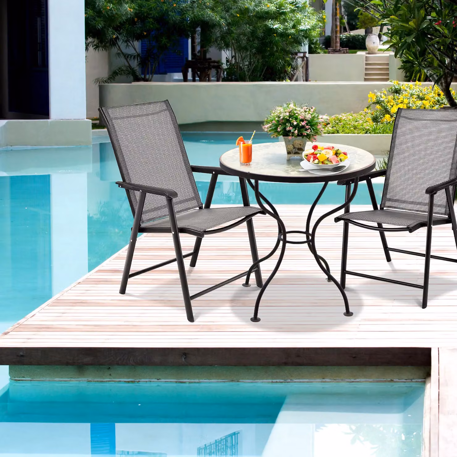 Costway Set of 2 Grey Metal Folding Garden Armchairs with Armrests – 4