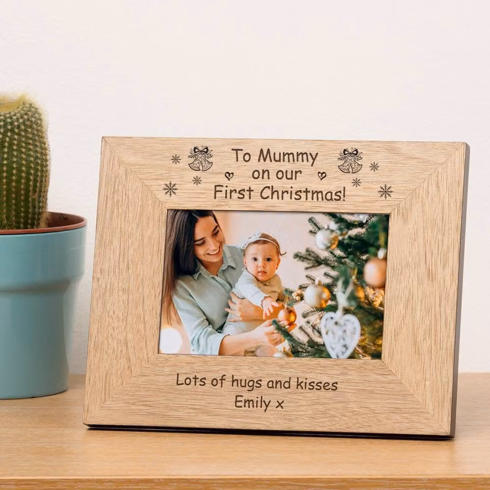 Uniqueful Personalised To Mummy On Our First Christmas Wood Picture Frame, Beige, W/H: 15 x 10 cm