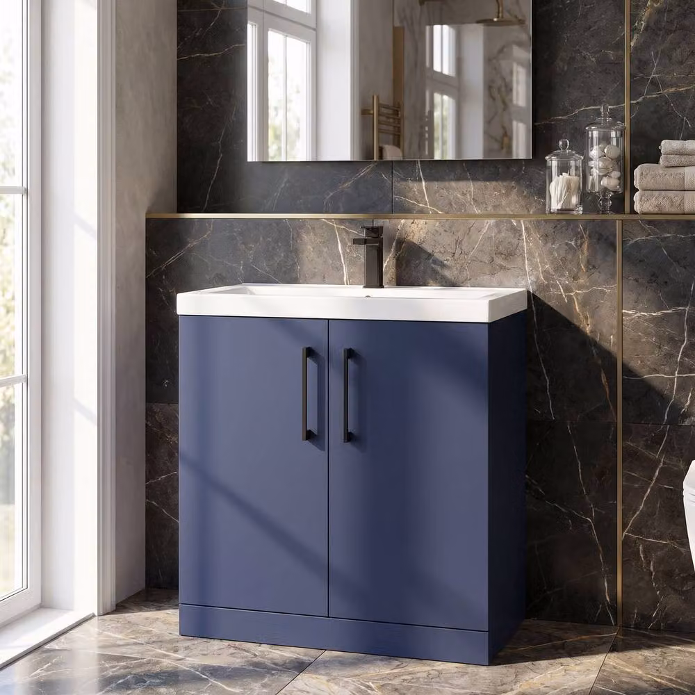 Balterley Contemporary 2-Door Freestanding Bathroom Floor Vanity Unit with Basin, Blue, W: 80 cm – 3