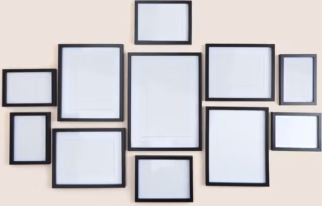 M&S Set of 11 Rectangular Modern Wood Photo Frames in Black