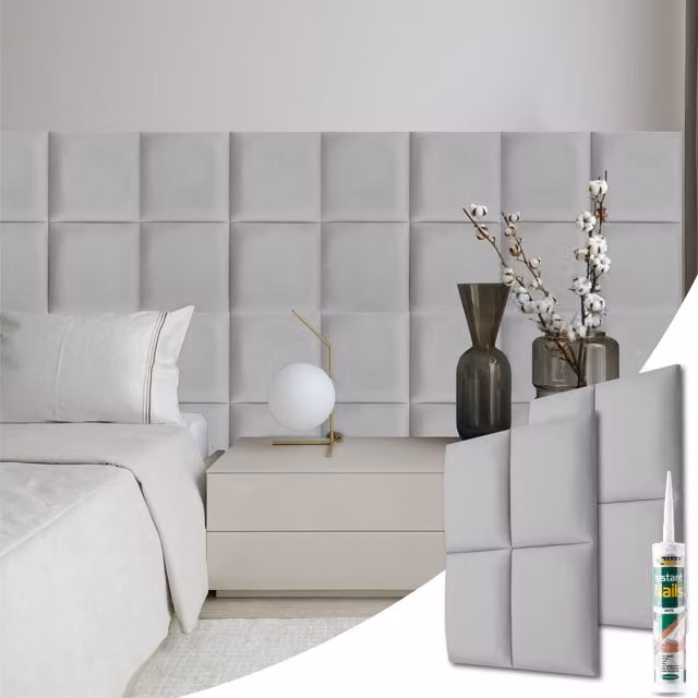 Novecrafto Set of 4 Soft Velvet Upholstered Wall Panels in Grey with Adhesive, W/H: 30 x 30 cm – 1