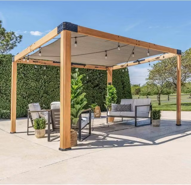 Backyard Discovery Brendan Sail Shade Cedar Wood Outdoor Patio Pergola in Brown
