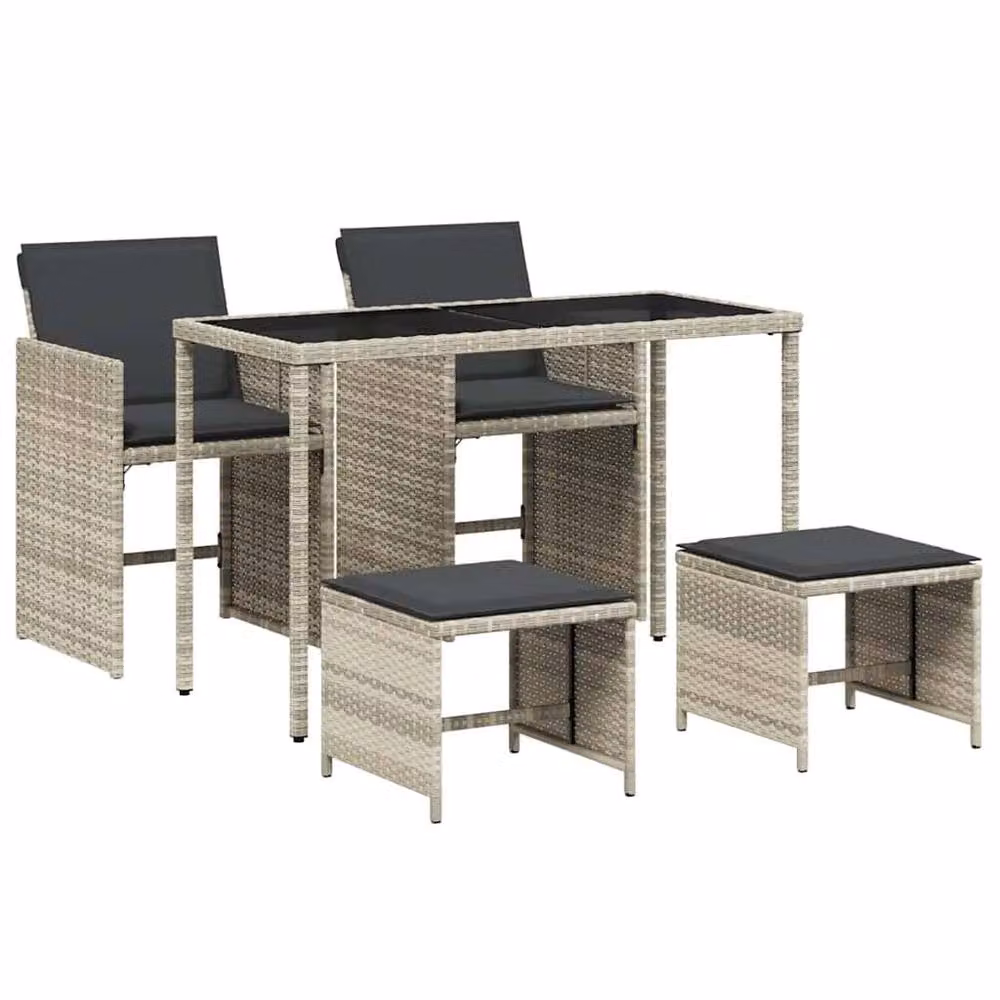 Berkfield Home 5 Piece Garden Dining Set with Light Grey Cushions and Poly Rattan – 2