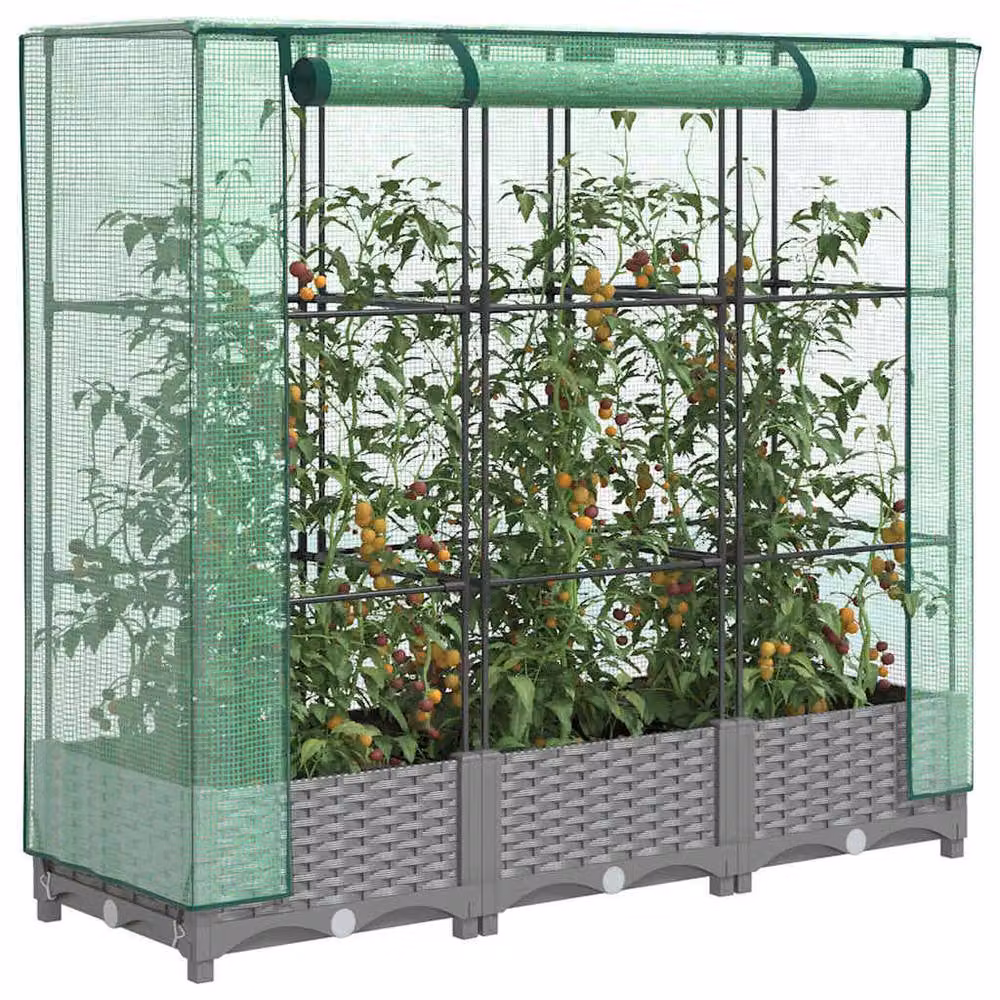 Berkfield Home Raised Bed with Greenhouse Cover in Light Grey, W/D/H: 120 x 40 x 123 cm – 2