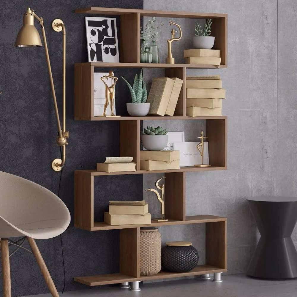 CALICOSY Nilüfer 5-Shelf Walnut Display Unit, Brown, H 156 cm x W 20 cm x D 20 cm – 2