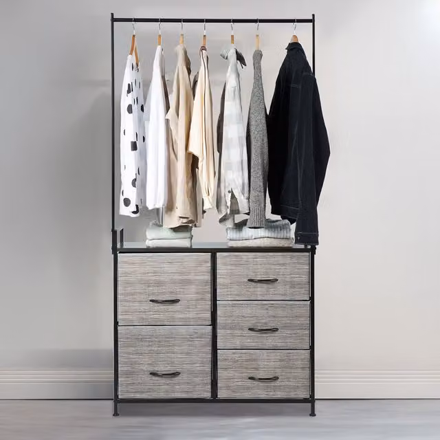 Costway Modern Fabric Drawer Dresser in Black and Grey