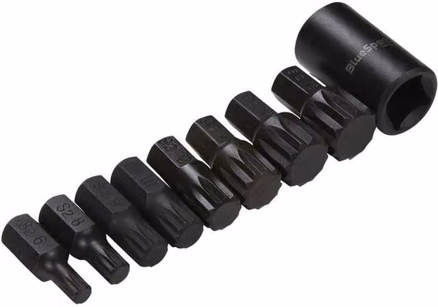 Bluespot Tools 9 Piece 1/2in Impact Spline Screwdriver Bit Set in Black – 1