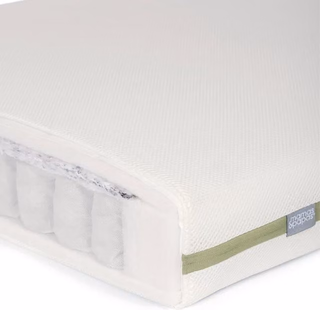 Mamas & Papas Premium Pocket Spring Small Cotbed and White Cot Mattress, W/D/H: 120 x 60 x 1 cm