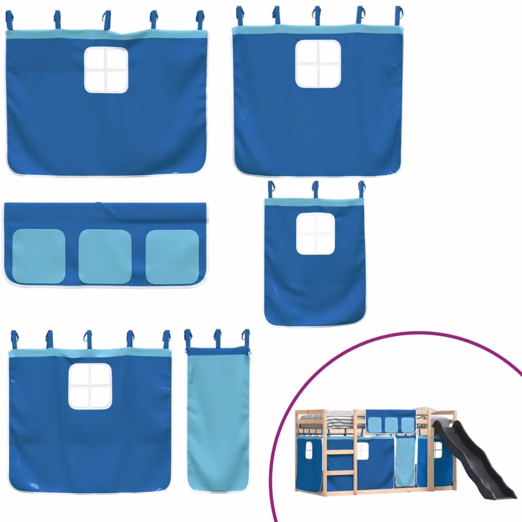 Berkfield Home Blue Solid Wood Childrens Bunk Bed with Slide and Curtains W/D/H: 80 x 200 cm – 3