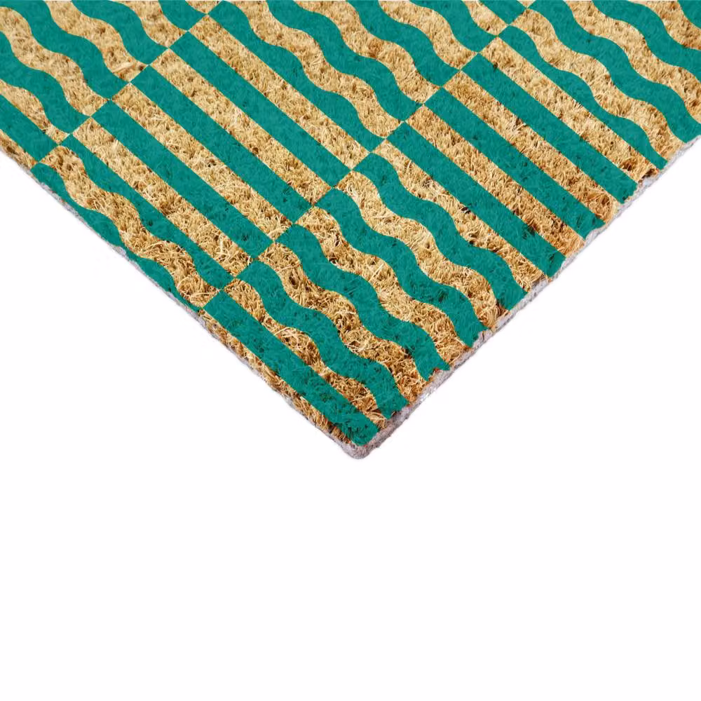 Artsy Mats Elizabeth Olwen Green Wave Coir Doormat, Green, W: 90 cm, D: 60 cm – 4