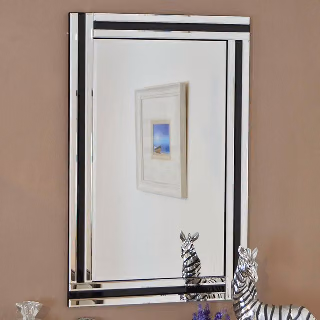 MirrorOutlet Dalton Rectangular All Glass Wall Mirror in Black, W/H: 70 x 70 cm