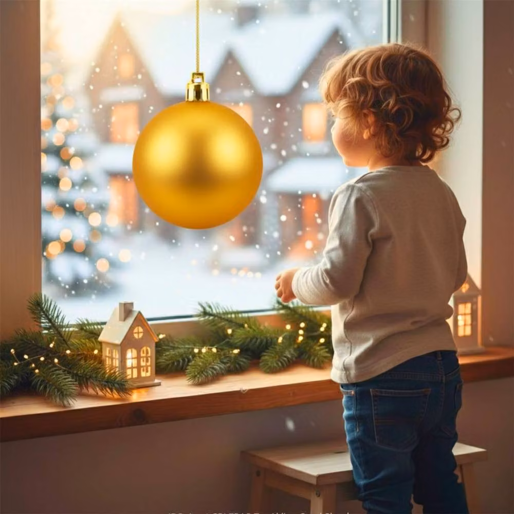 Shatchi Gold Matt Christmas Bauble, 25cm Round Plastic Hanging Ornament – 7