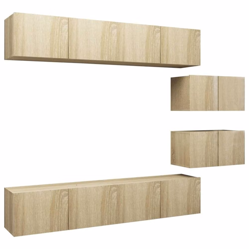 Berkfield Home Modern 6 Piece TV Cabinet Set in Sonoma Oak and Beige Engineered Wood