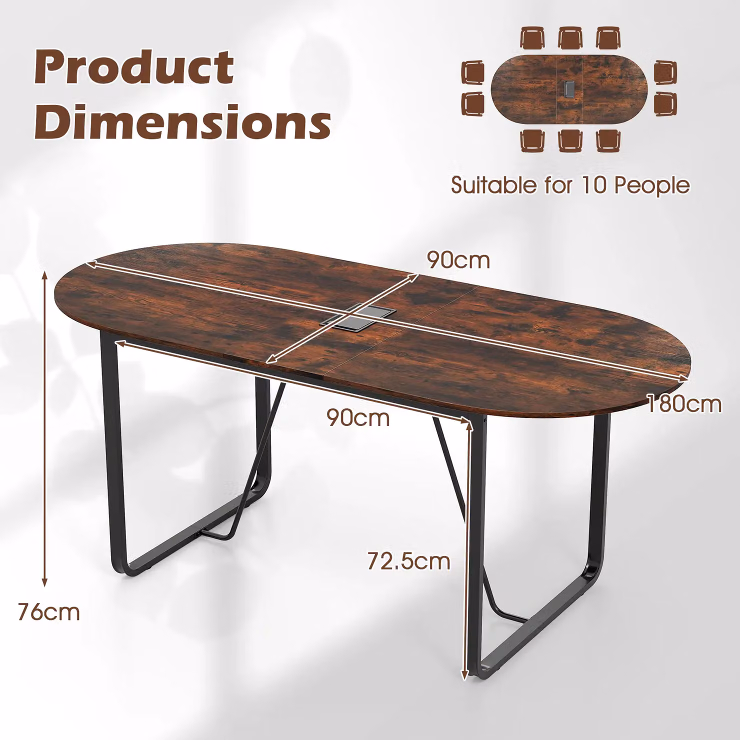 Gymax Oval Executive Home Office Table with Metal Sled Base, Brown – 2