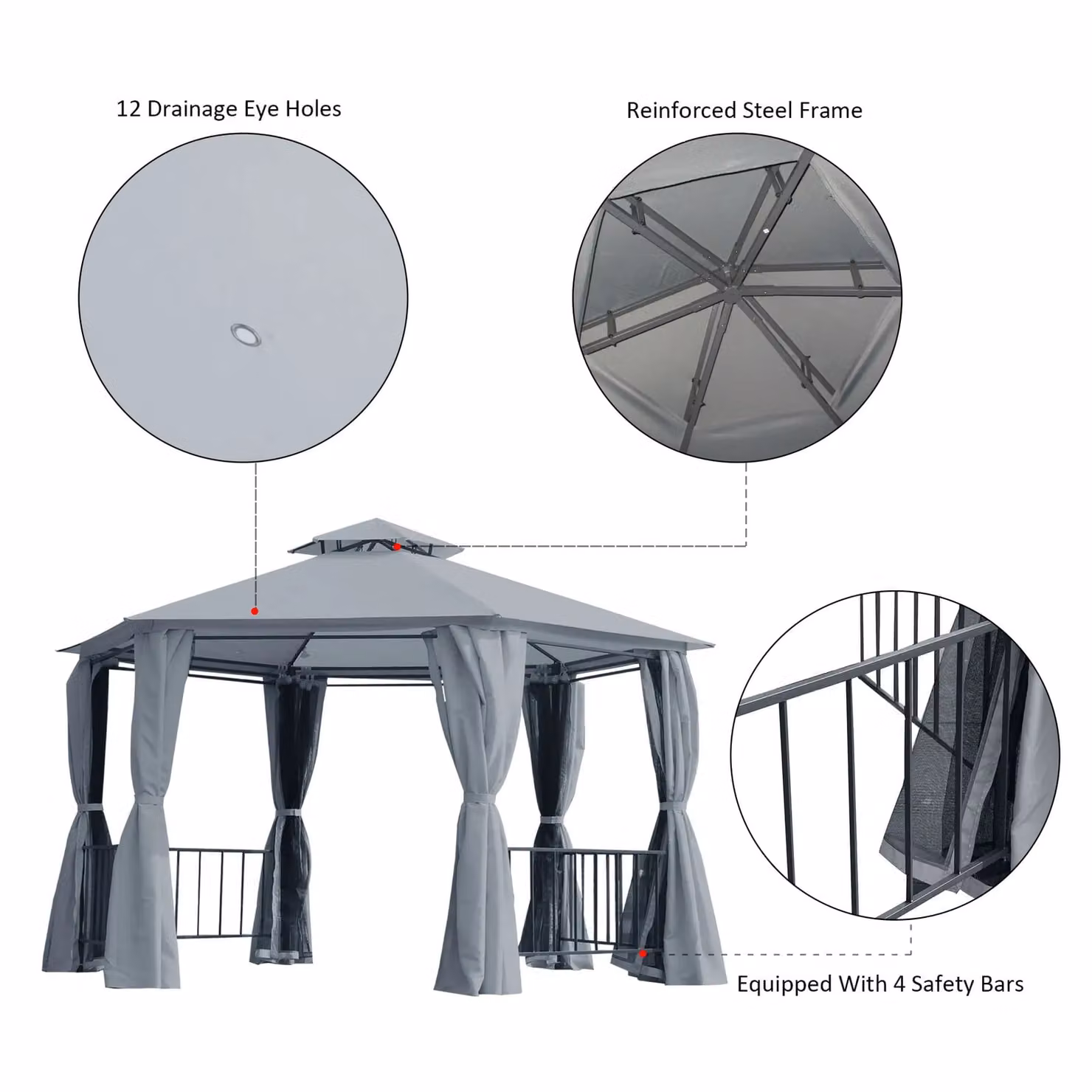Outsunny 2 Tier Gazebo Canopy Party Tent in Grey with Steel Frame, W/D/H: 390 x 331 x 286 cm – 4