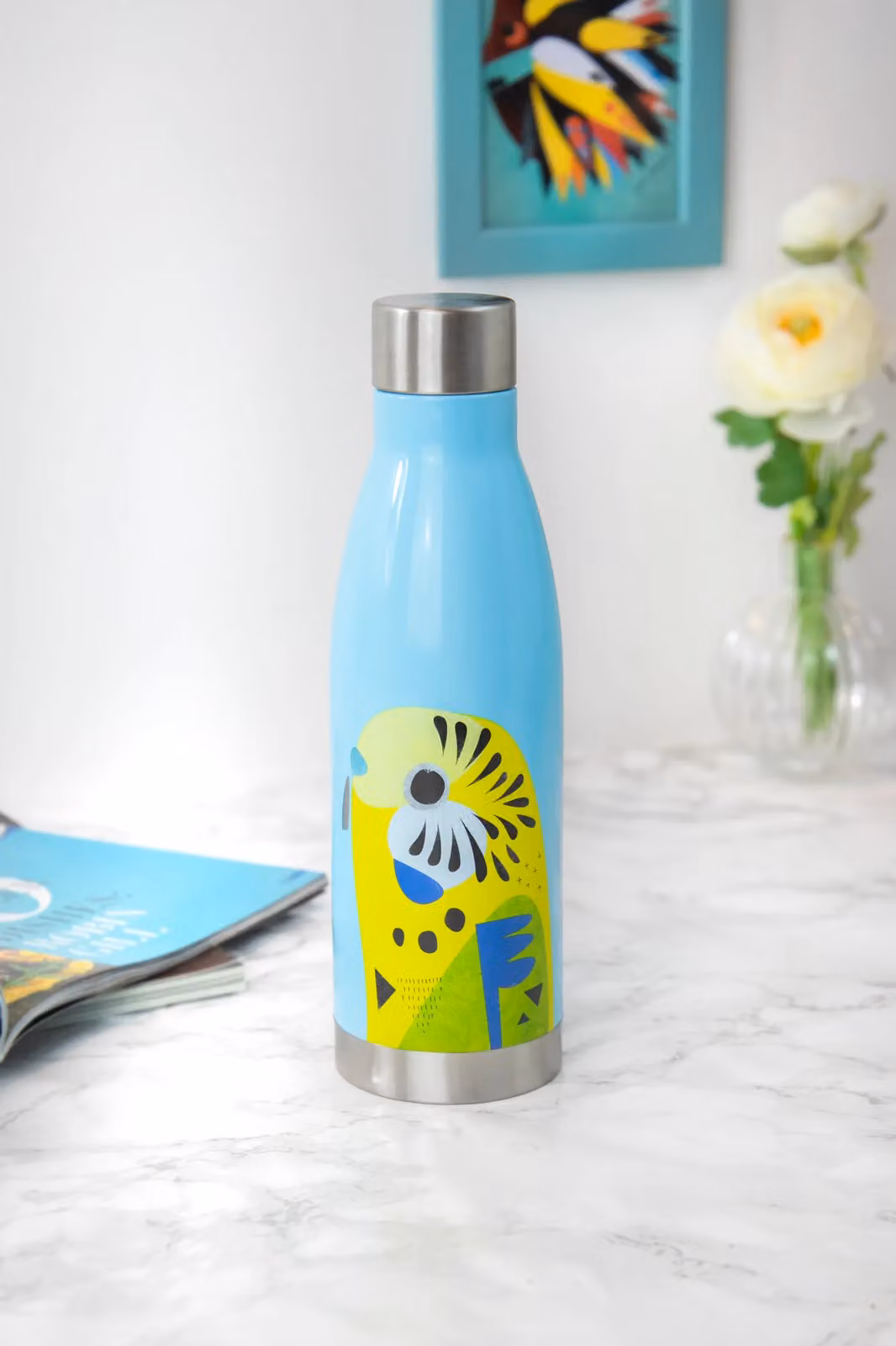 Maxwell & Williams Pete Cromer Budgerigar Vacuum Insulated Stainless Steel Bottle, 500 ml, Blue – 2