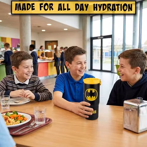 Get Trend DC Comics Batman Insulated Stainless Steel Tumbler with Straw and Handle, Black, 850ml – 3