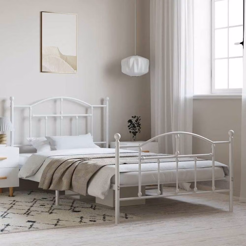 Berkfield Home Metal Bed Frame with Headboard and Footboard in White, W/D/H: 100 x 200 cm – 2