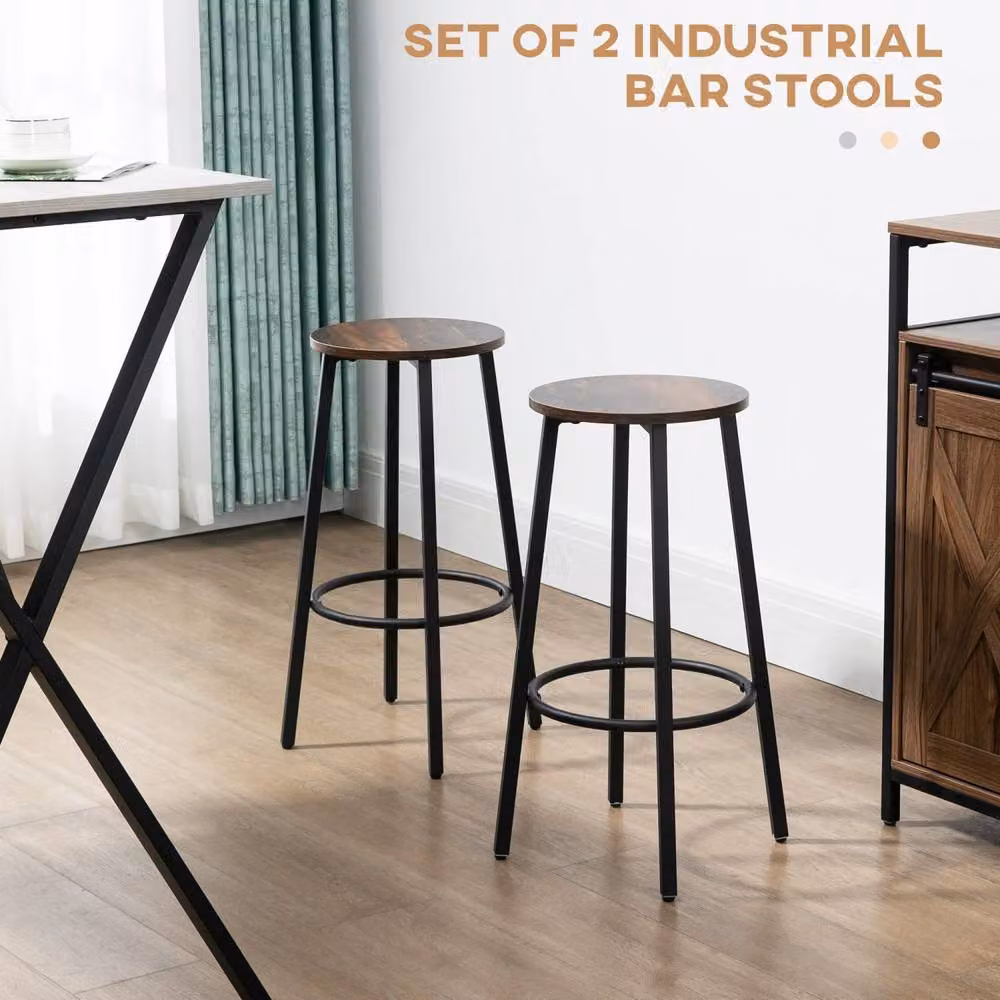 Wyld Haus Kabato Industrial Bar Stools Set of 2, Brown and Black Metal and Wood – 5