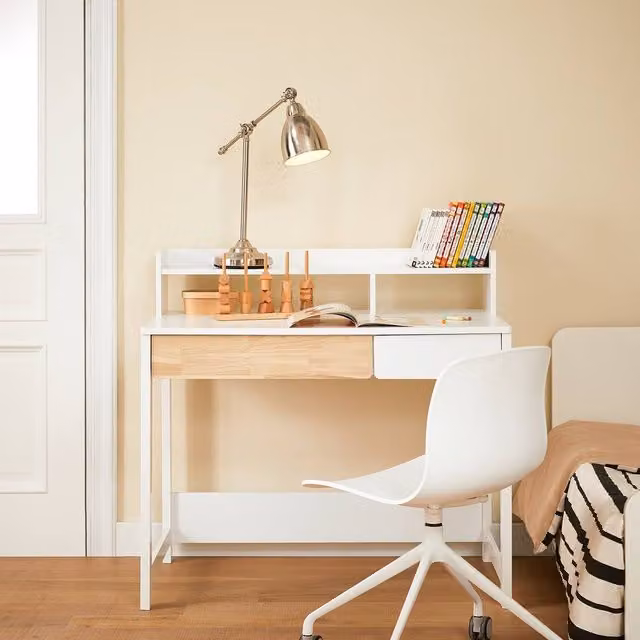 SoBuy Children's Study Desk with 2 Drawers and Shelf in White – 1