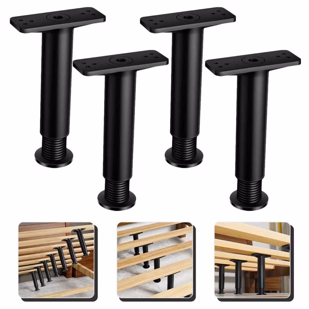 Hinsinc 4 Pack Adjustable Telescopic Metal Furniture Support Legs in Matt Black – 5