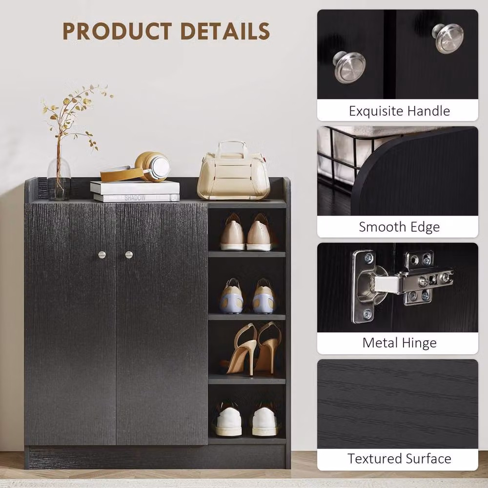 STILVORA Black Modern Shoe Cabinet with Adjustable Shelves and Hinged Doors – 4