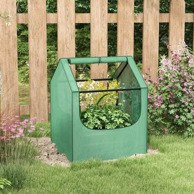 Outsunny Raised Garden Bed Planter Box with Greenhouse in Dark Grey and Green