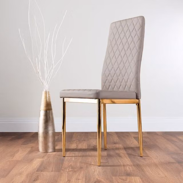 FurnitureboxUK Set of 6 Milan Modern Diamond Pattern Faux Leather Dining Chairs in Grey with Gold Legs