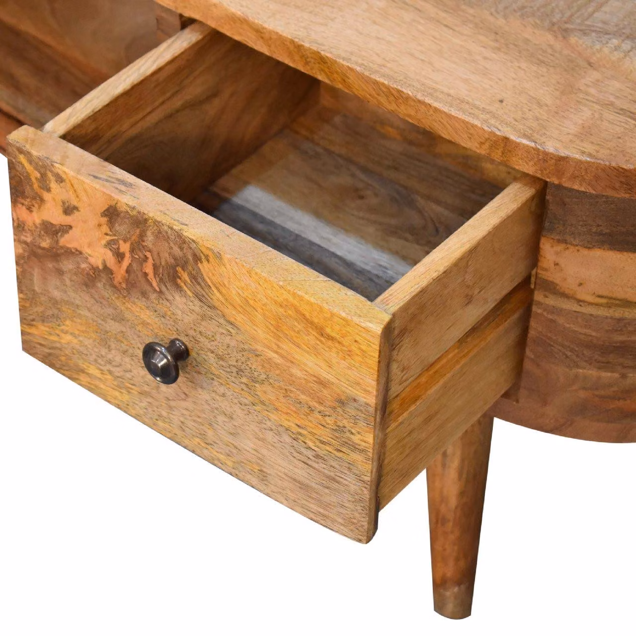 Aosom UK Solid Mango Wood Mini Rounded Entertainment Unit in Brown, W/D/H: 100 x 30 x 37 cm – 3