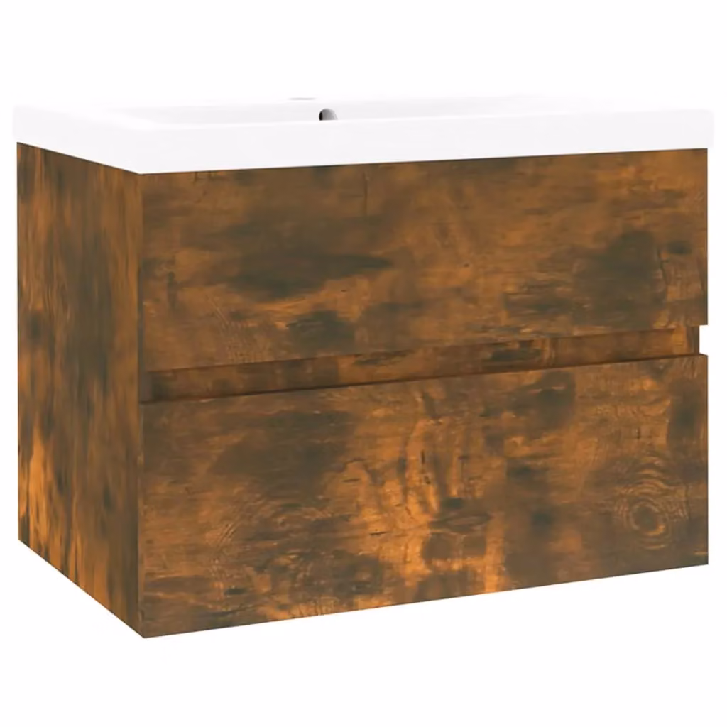 Berkfield Home Wall Mounted Bathroom Sink Cabinet with Built-in Basin in Smoked Oak Brown – 2