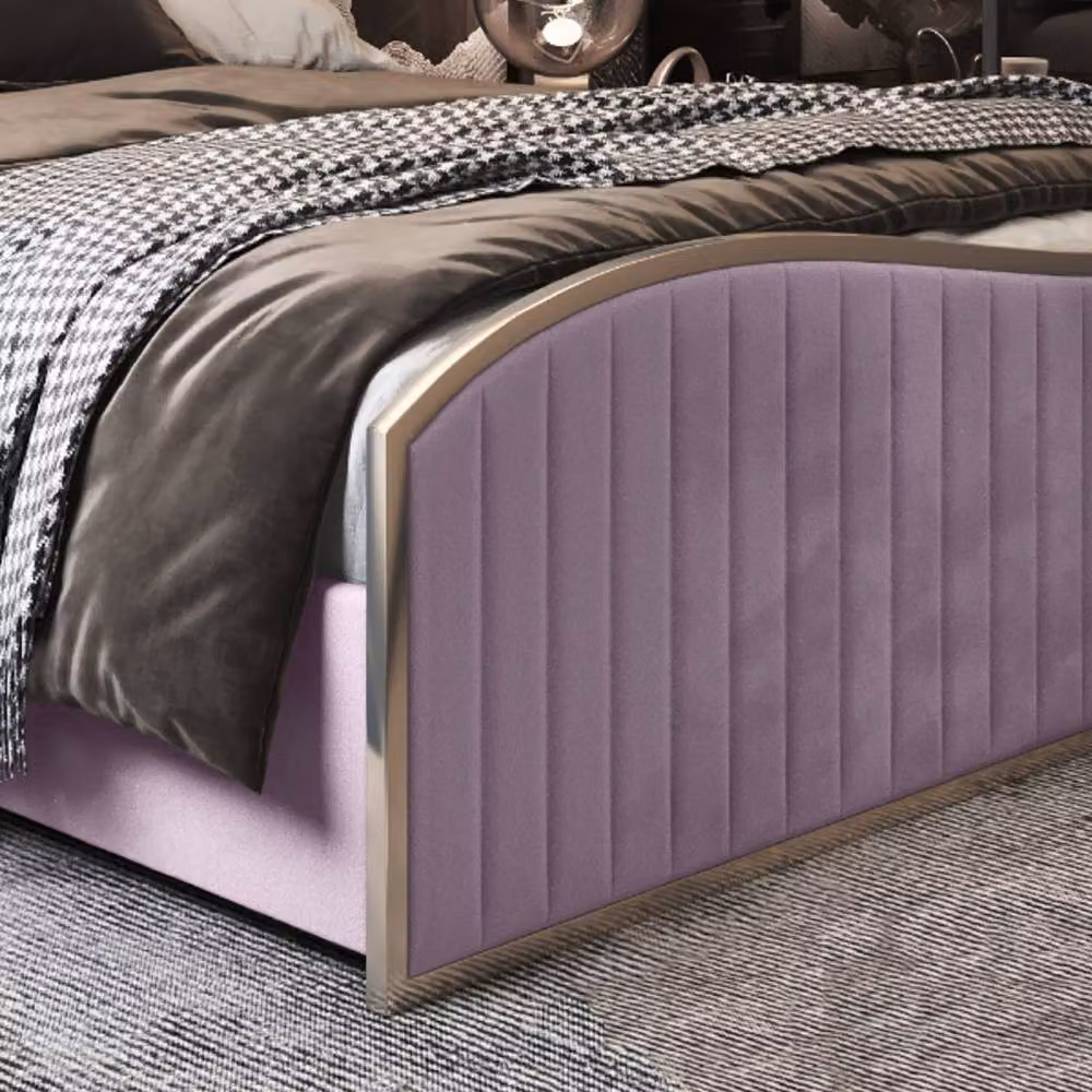 Casani Fulbeck Upholstered Velvet Designer Bed Frame in Pink, Super King, 200 x 200 cm – 5