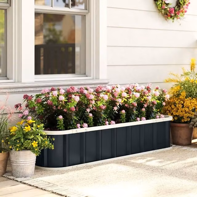 OUTSUNNY Galvanised Steel Raised Garden Bed in Anthracite Grey, W/D/H: 47 x 31 x 47 cm