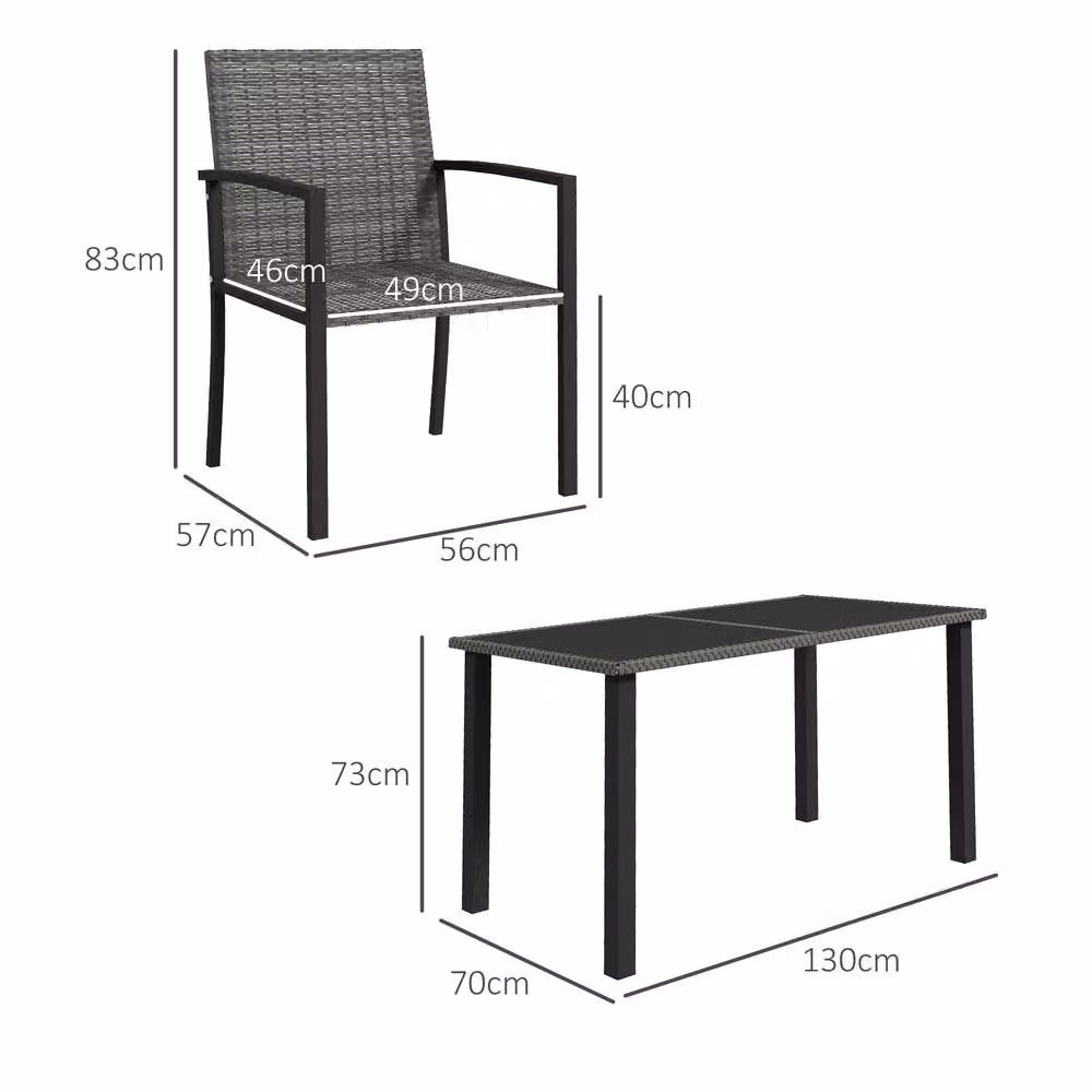 STILVORA 5-Piece Outdoor Dining Set with Grey Tempered Glass Rectangular Table and Powder Coated Steel Chairs – 3