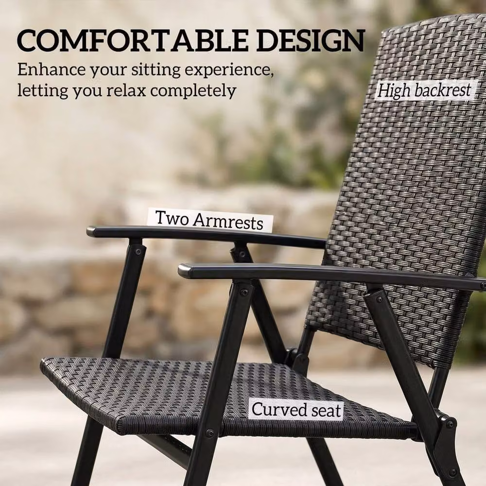 NESTLUNE Set of 2 Black Rattan Foldable Garden Chairs – 4