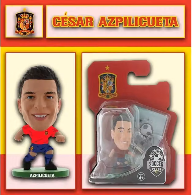 SoccerStarz Cesar Azpilicueta Spain Home Kit Mini Figure, Red, Height: 5 cm