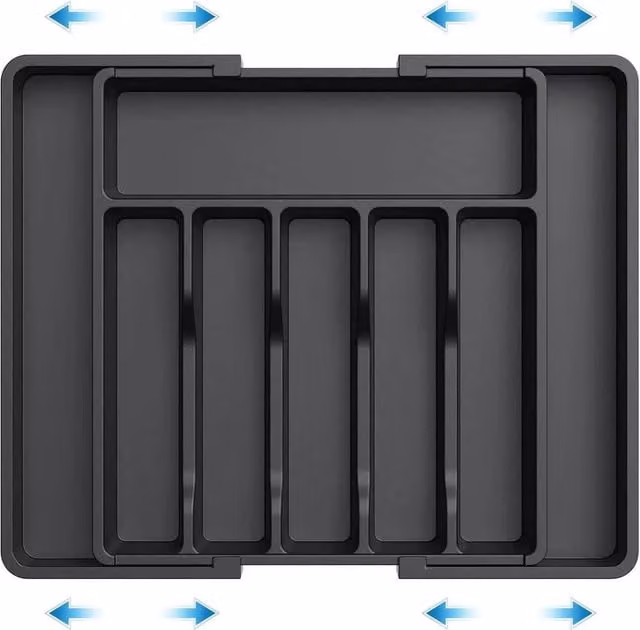 PAWNORA Extendable Black Plastic Cutlery Tray – 1