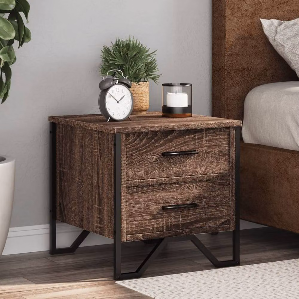 Berkfield Home Modern Bedside Cabinet in Brown Oak, W/D/H: 40 x 41 x 41 cm – 2