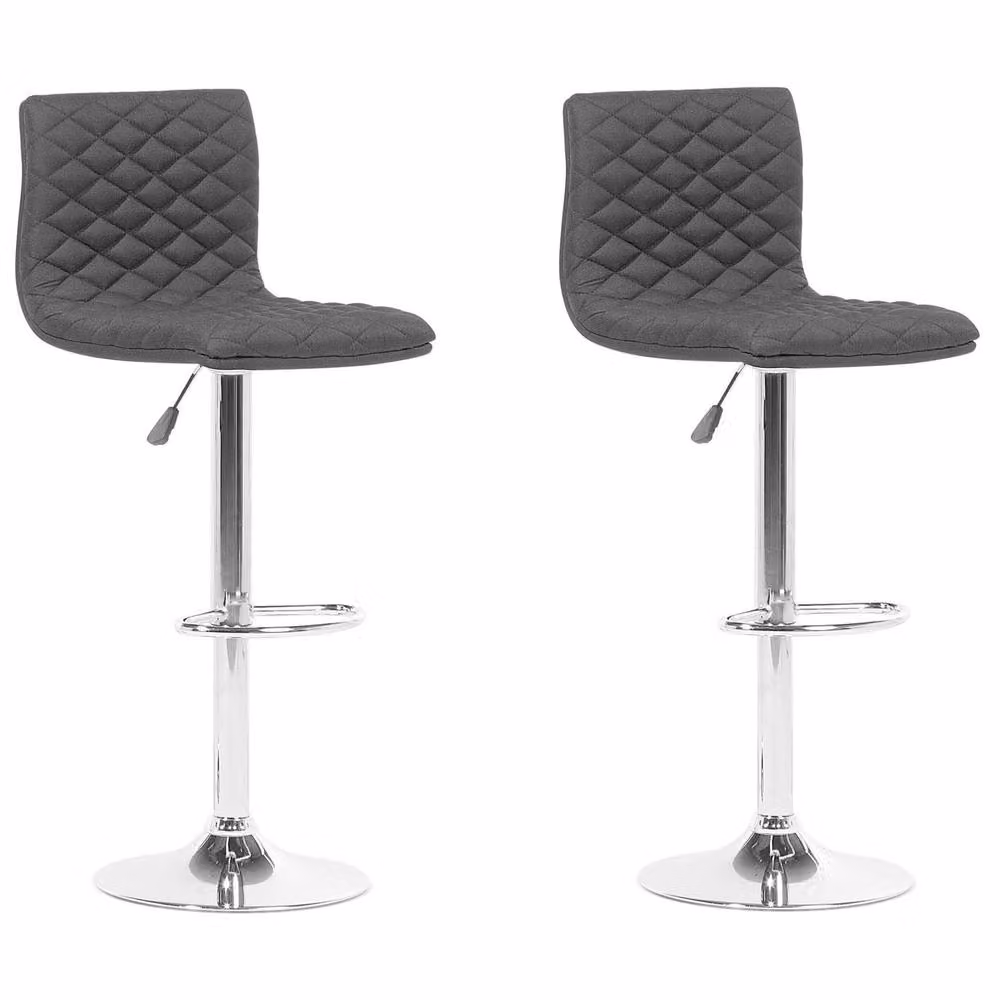 Wyld and Coco Set of 2 Black Quilted Fabric Gas Lift Swivel Bar Stools with Footrest – 2