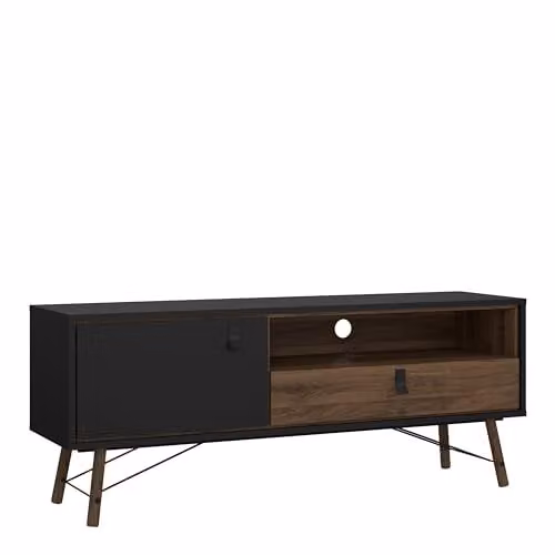 Furniture To Go Ry Modern Black Lacquered TV Unit with 1 Door and 1 Drawer, W/D/H: 150.29 x 40.1 x 59.59 cm