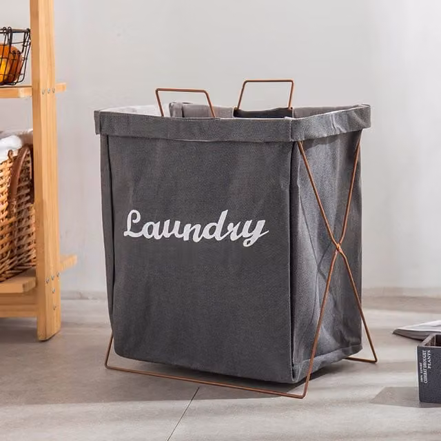 Livingandhome Collapsible Waterproof Laundry Storage Basket with Handles in Grey