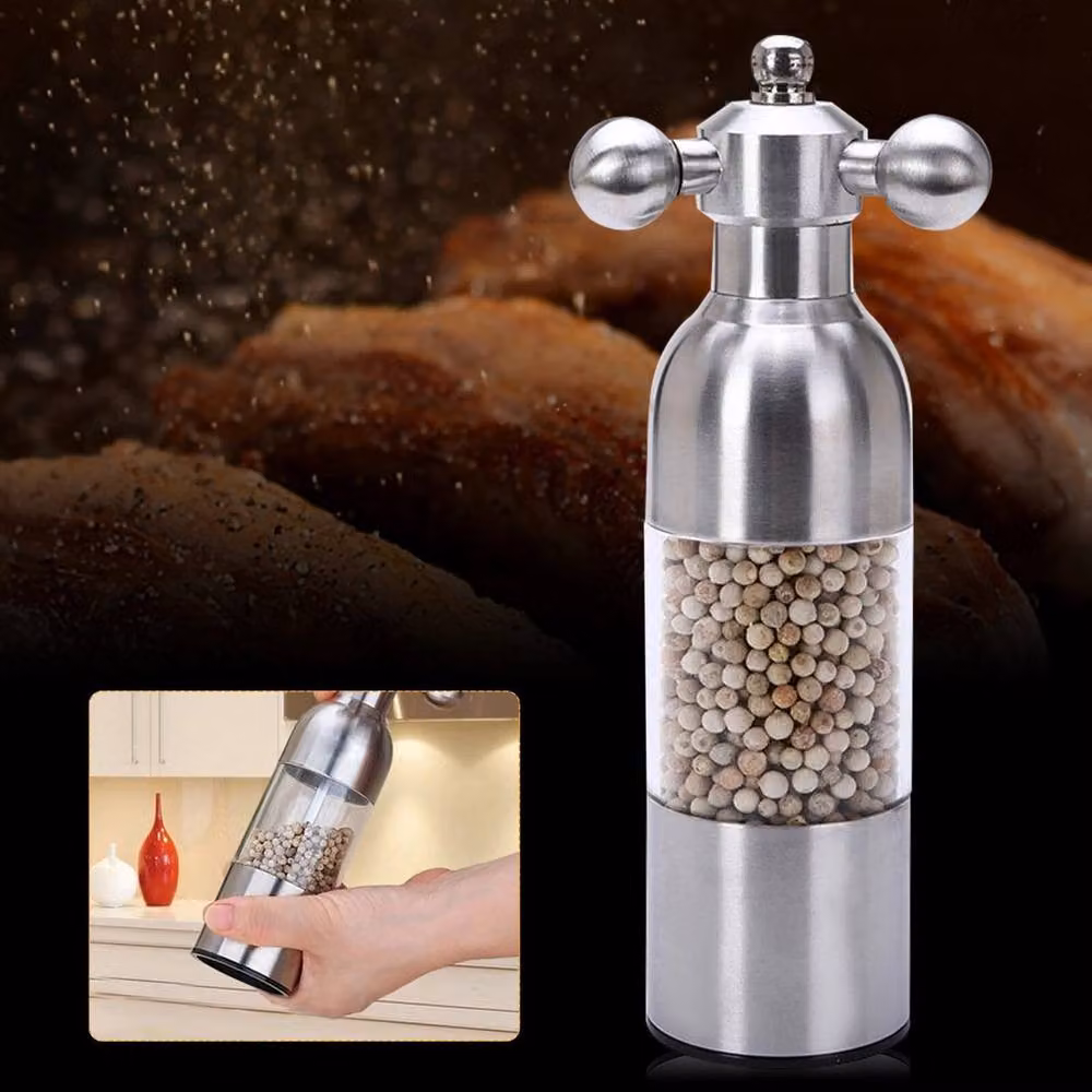 FLAVORA Stainless Steel Salt and Pepper Mill Grinder in Silver and Transparent – 3