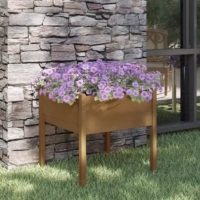 Berkfield Home Garden Planter Tub in Brown Solid Wood, W/D/H: 70 x 70 x 70 cm – 1