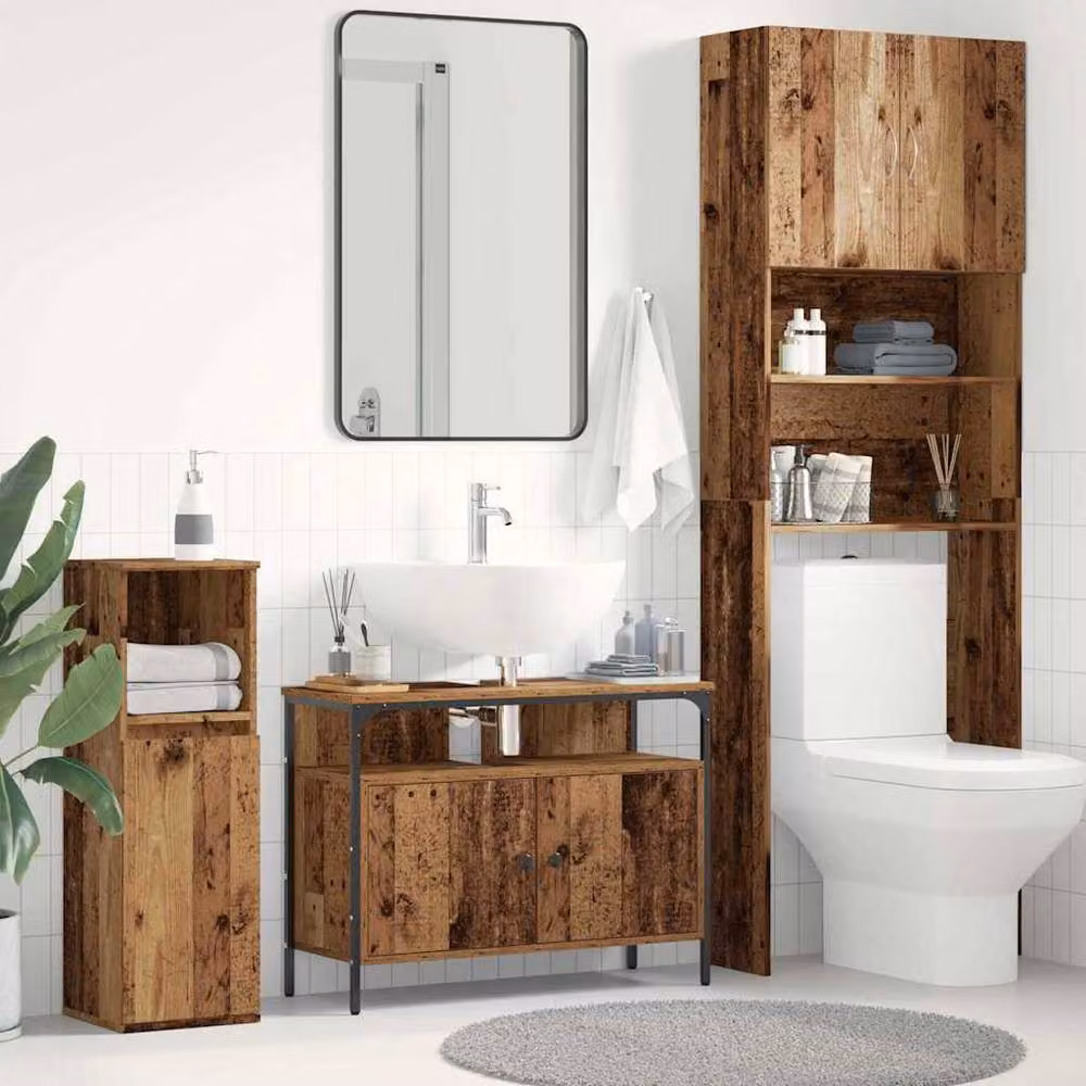 Berkfield Home Rustic Brown Bathroom Sink Cabinet in Engineered Wood W: 80 cm, D: 30 cm, H: 60 cm – 2