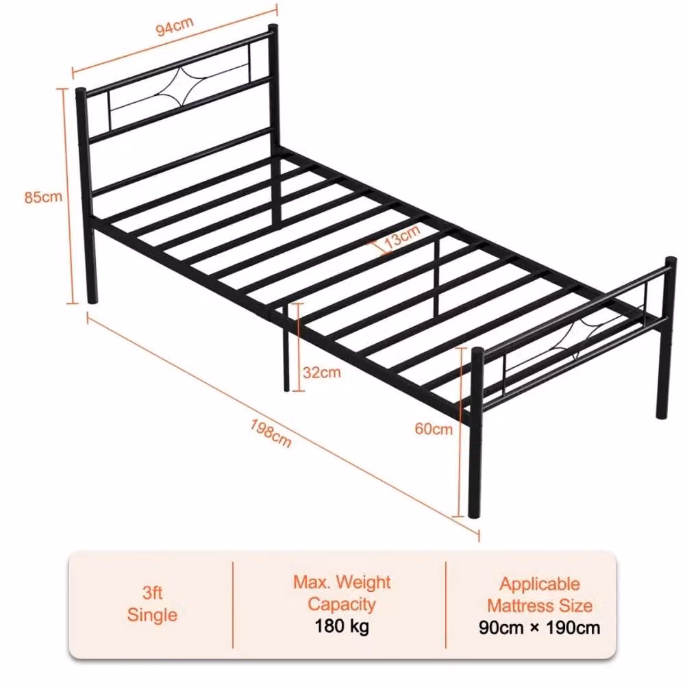 VOGREX Metal Iron Bed Frame and Mattress Foundation with Underbed Storage in Black, 90 x 190 cm – 2