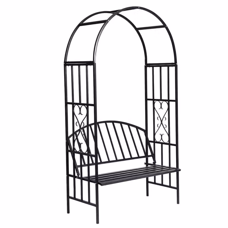 Berkfield Home Garden Rose Arch with Bench in Black Metal