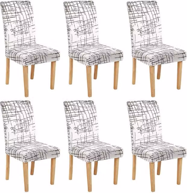 Roseley White Graphic Pattern 6 Stretch Elastic Dining Chair Covers, Set of 6
